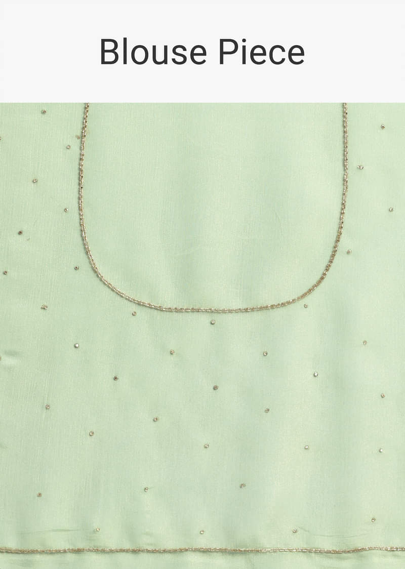 Pista Green Embroidered Georgette Saree With Unstitched Blouse