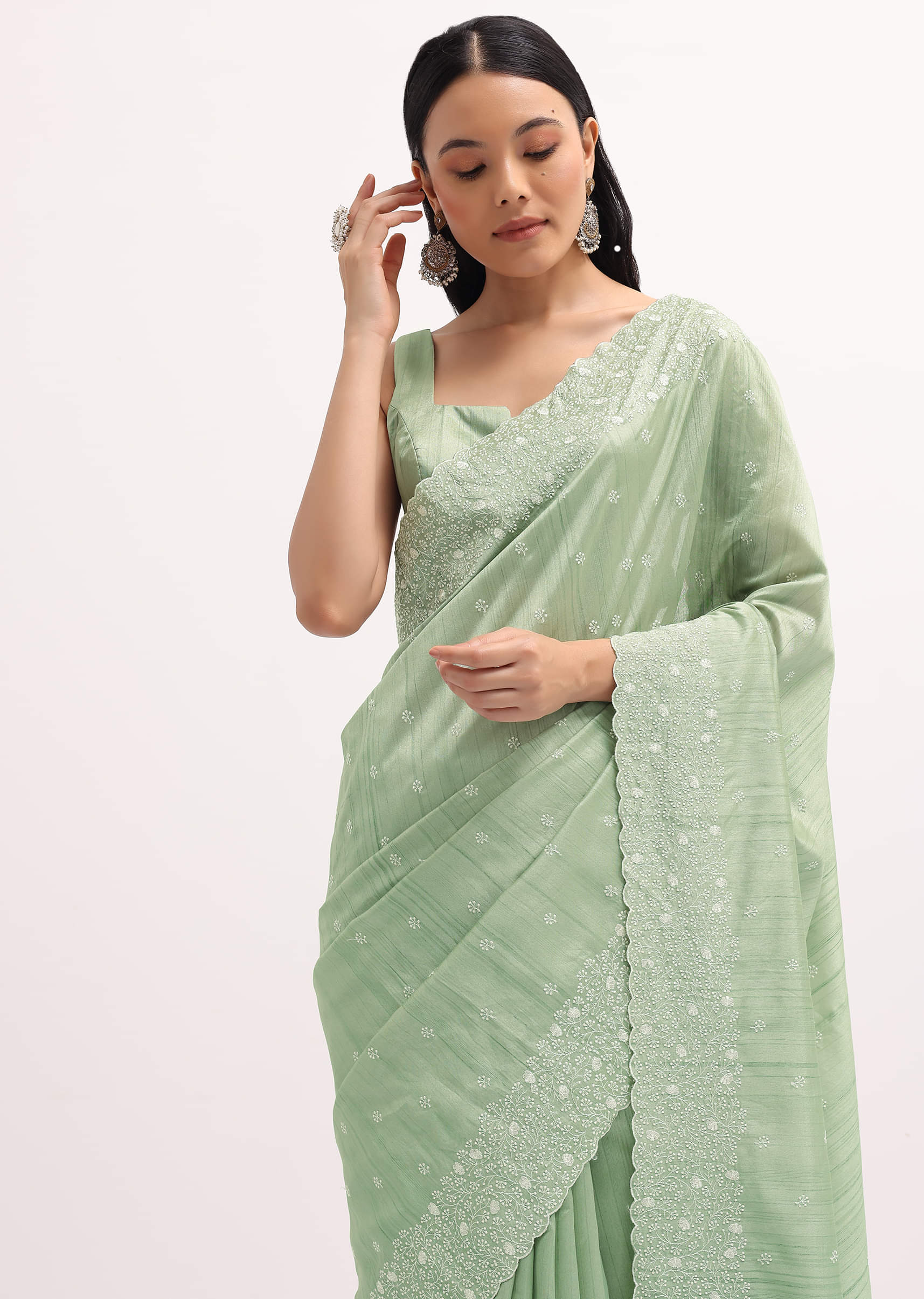 Buy Pista Green Tussar Saree With Unstitched Blouse