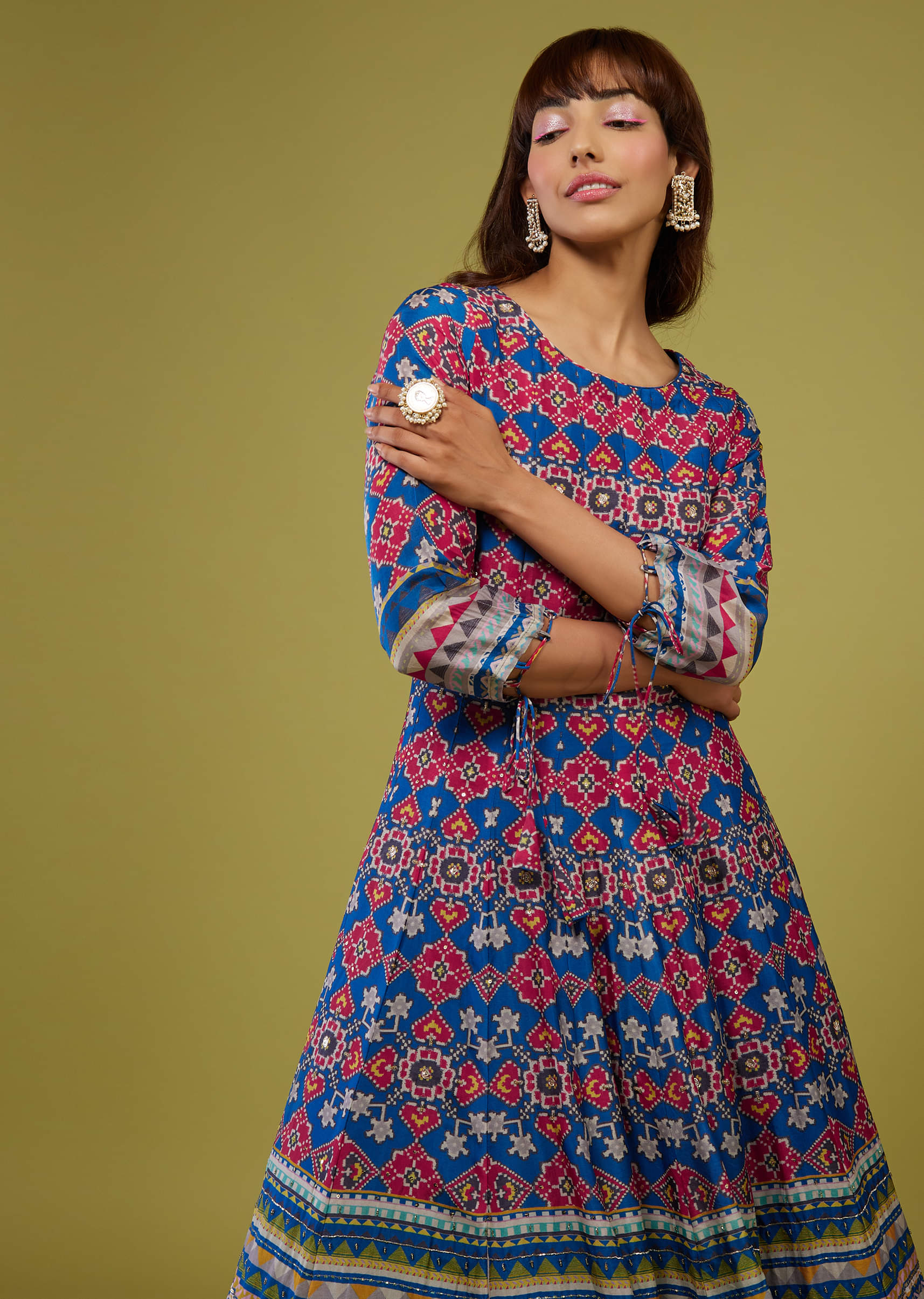 Buy Multicolored Flared Anarkali Kurti In Silk Online in India