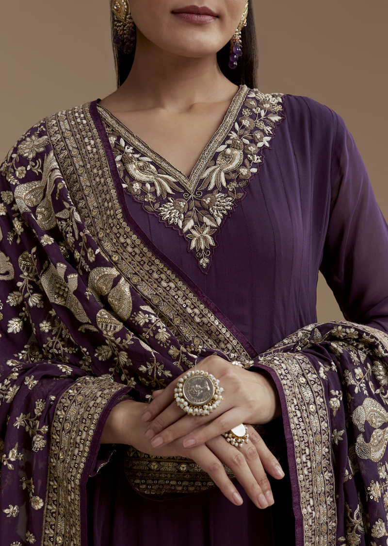Purple Georgette Anarkali Set with Sequin Work