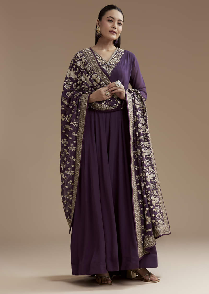 Purple Georgette Anarkali Set with Sequin Work