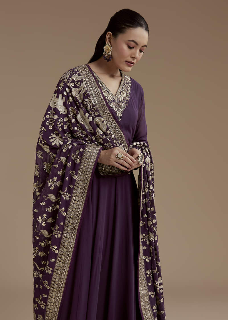 Purple Georgette Anarkali Set with Sequin Work