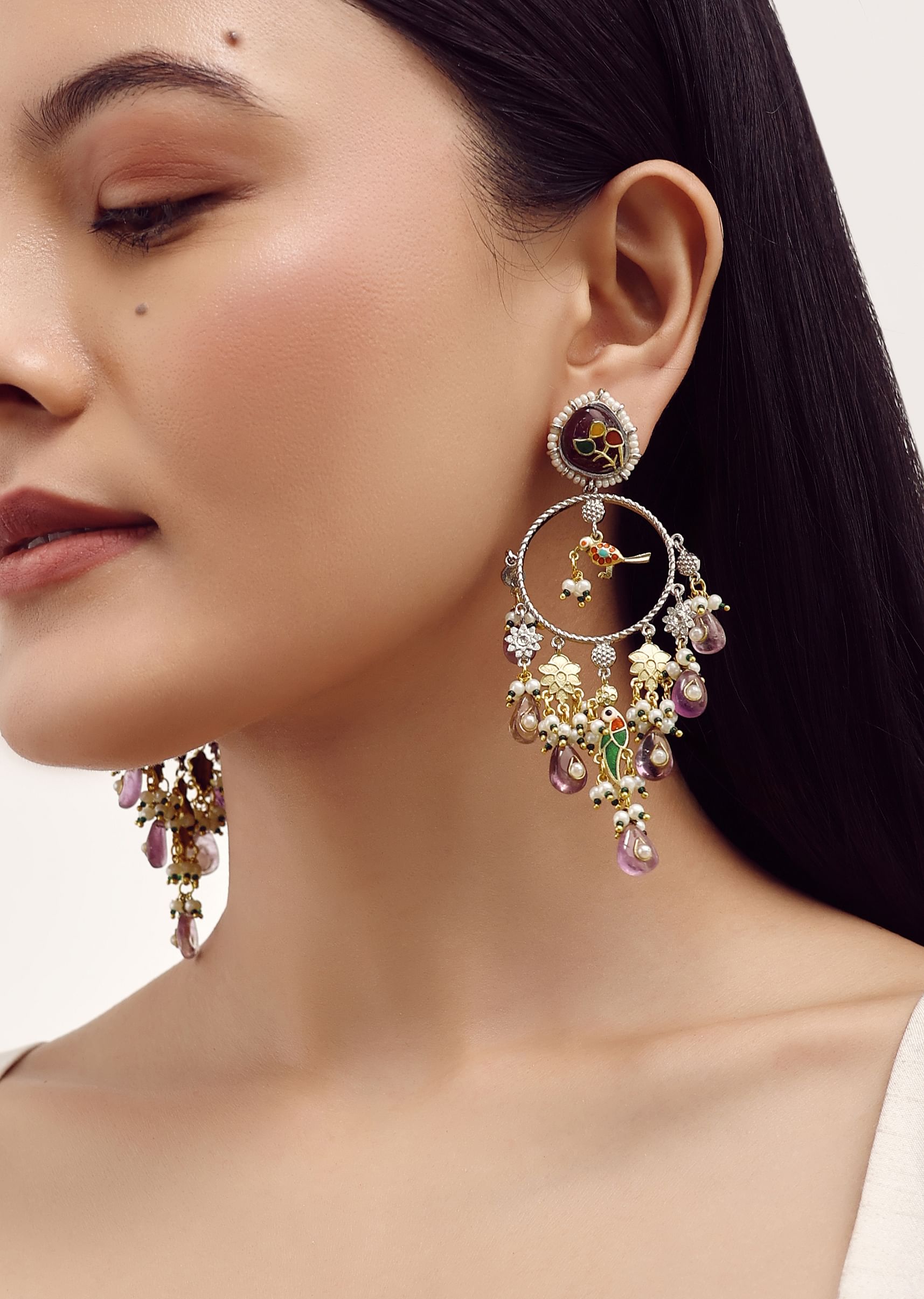 Buy Purple And Gold Danglers With Kundan Work In Mix Metal Kalki Fashion Global