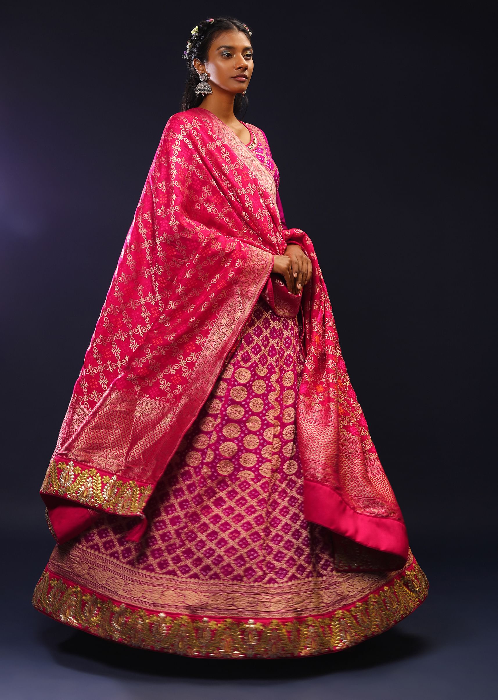 Buy Purple And Magenta Ombre Anarkali Suit In Georgette With Bandhani And Brocade Jaal KALKI Fashion Global