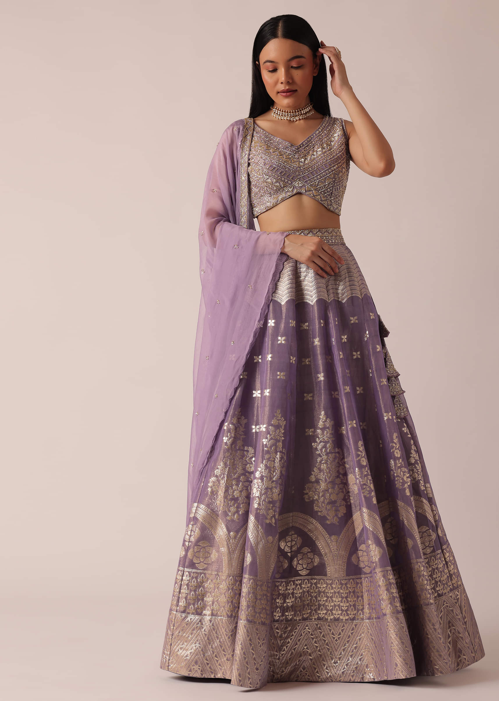 Buy Purple Banarasi Brocade Lehenga Set