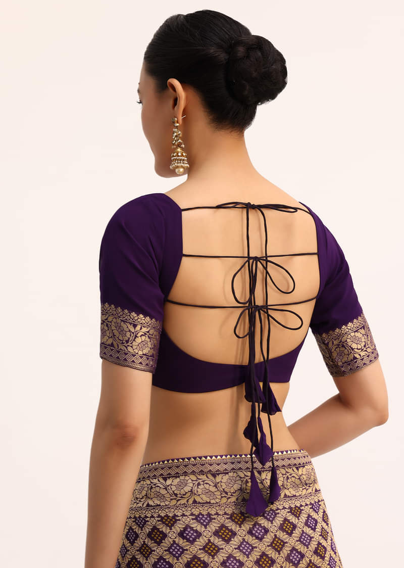 Purple Bandhani Tie Dye Saree With Zari Jaal And Unstitched Blouse