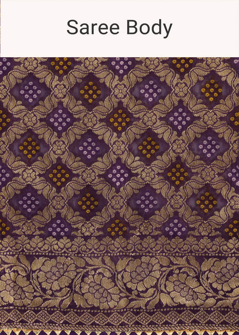 Purple Bandhani Tie Dye Saree With Zari Jaal And Unstitched Blouse
