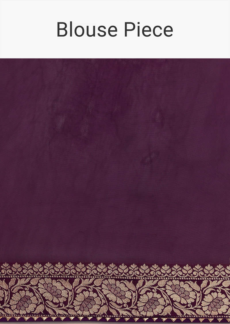 Purple Bandhani Tie Dye Saree With Zari Jaal And Unstitched Blouse