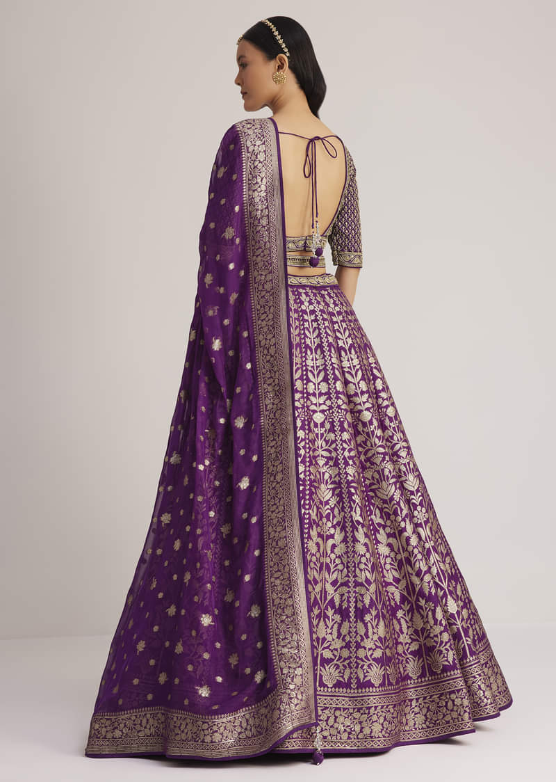 Purple Brocade Embroidered Lehenga Set