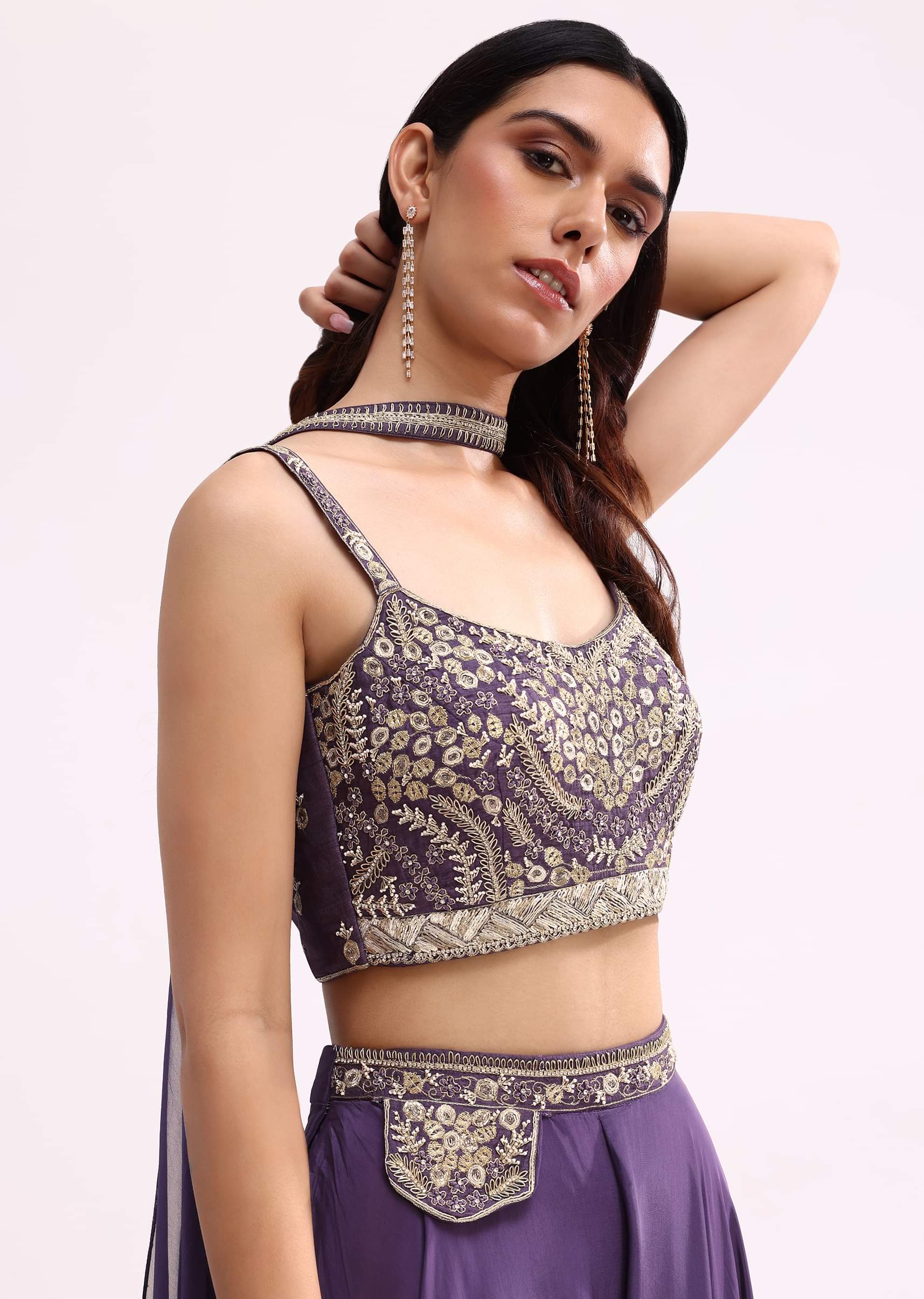 Buy Purple Crop Top And Palazzo Set With Zari Work | KALKI Buy Purple Crop Top And Palazzo Set With Zari Work | KALKI