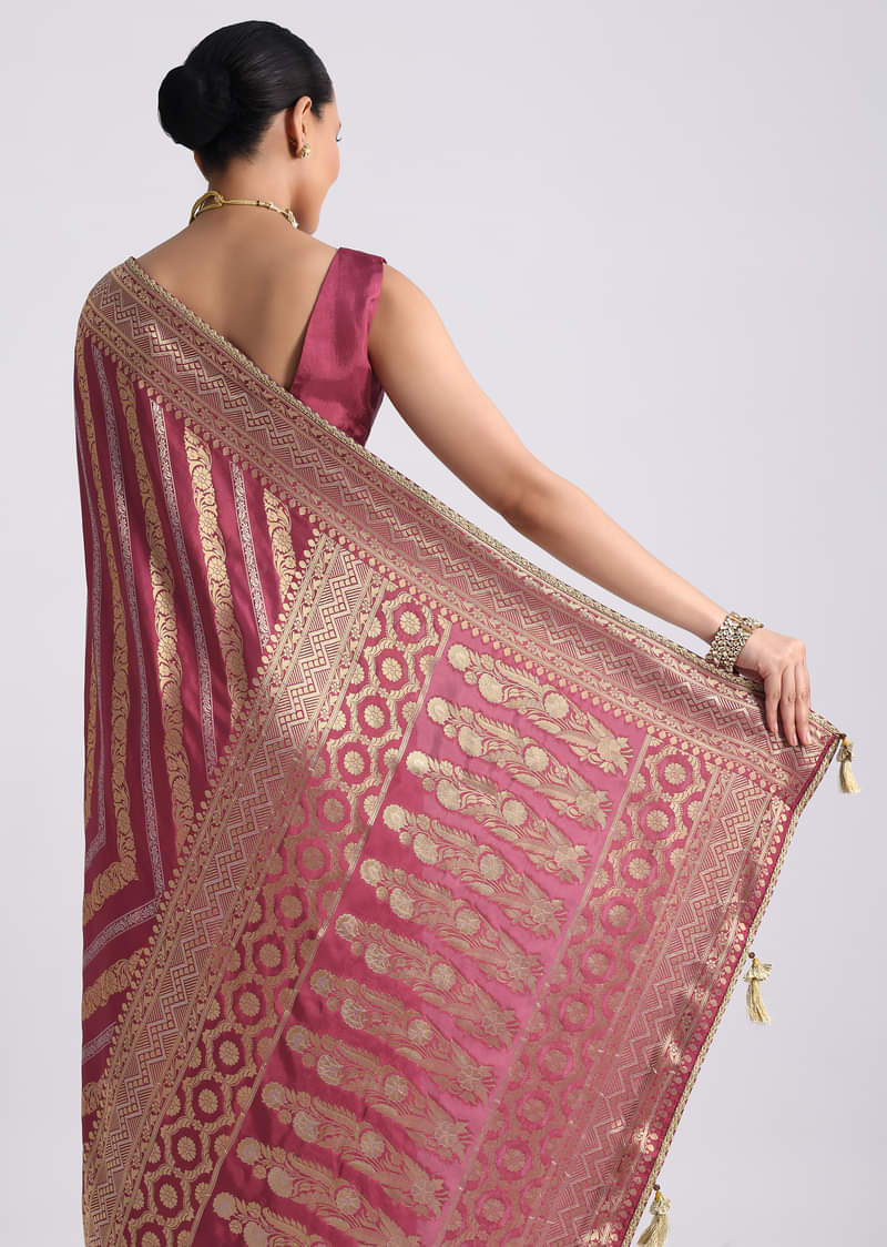 Purple Dola Silk Saree with Zari Weave and Lace Border