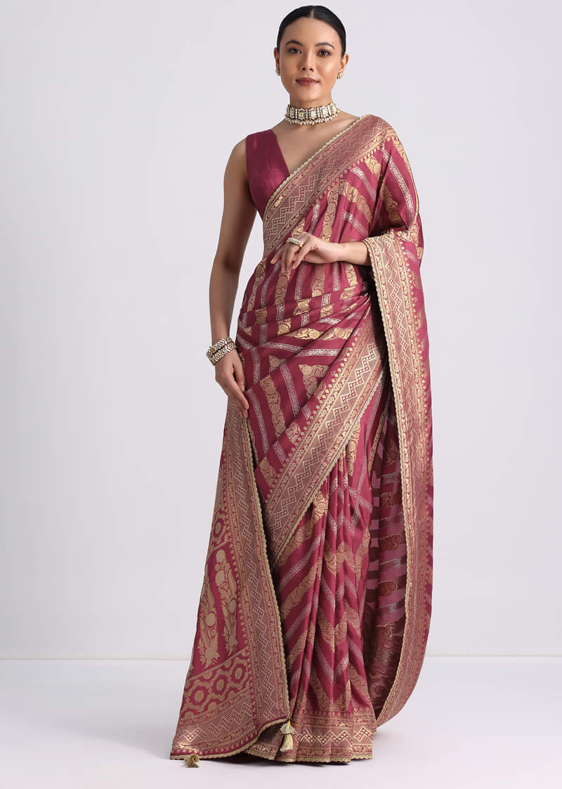 Purple Dola Silk Saree with Zari Weave and Lace Border