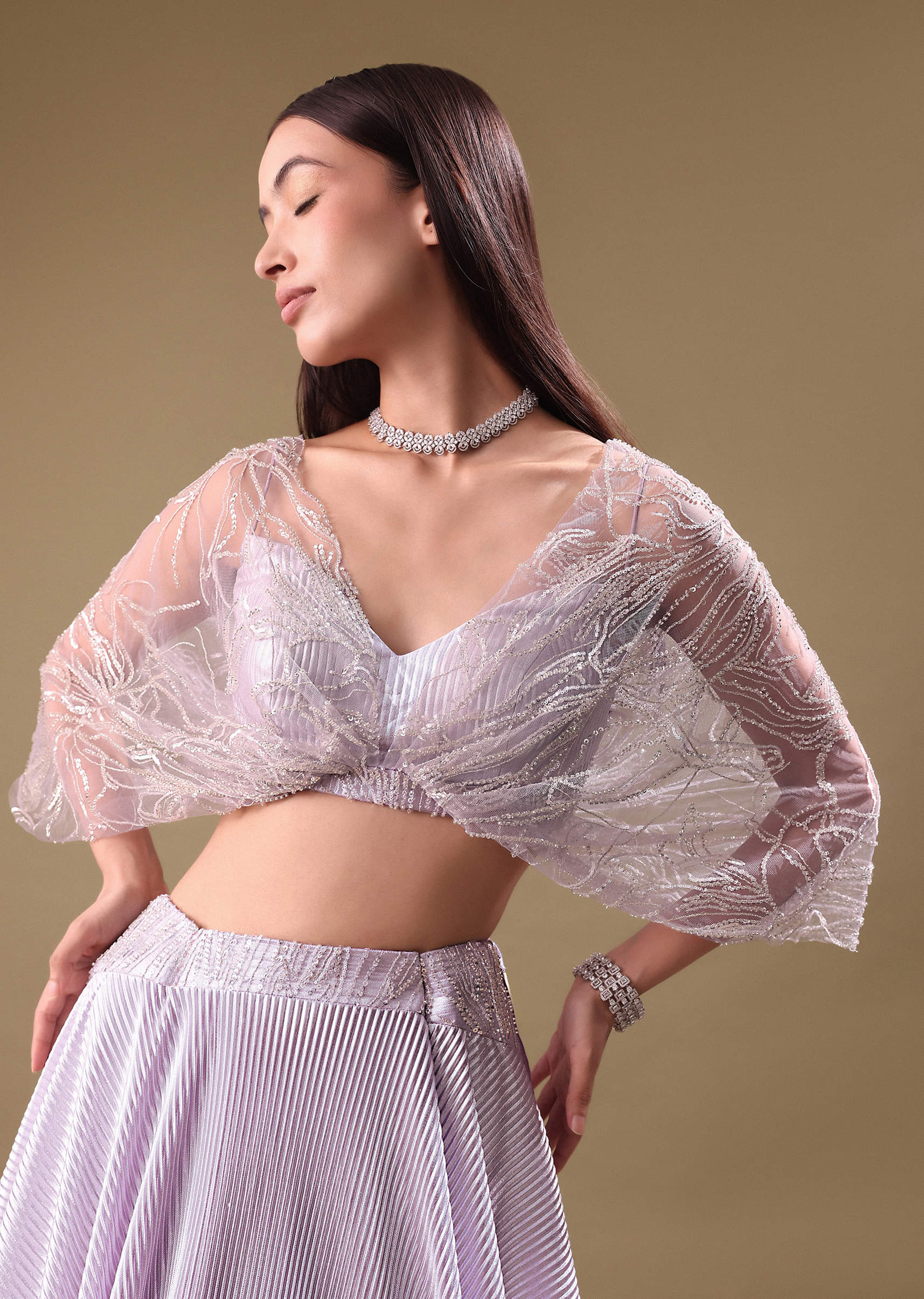 Kashiko(カシコ) Jewel cocktail Pleats Skirt Buy Purple Crush Gathered Skirt With Butterfly Blouse