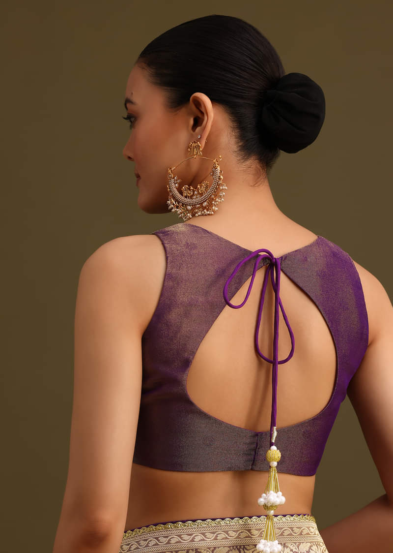 Purple Dual Shaded Khaddi Georgette Saree With Zari Brocade Pallu Border