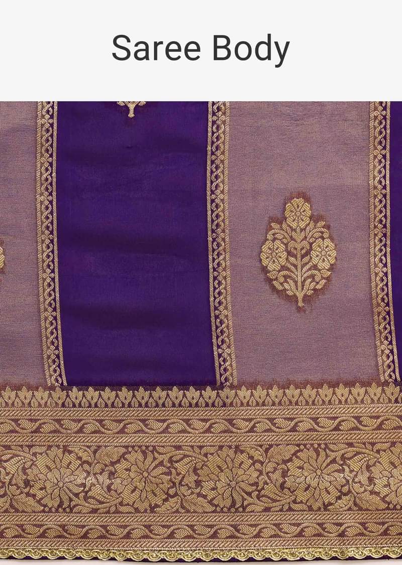 Purple Dual Shaded Khaddi Georgette Saree With Zari Brocade Pallu Border