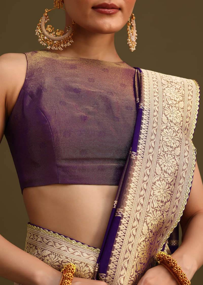Purple Dual Shaded Khaddi Georgette Saree With Zari Brocade Pallu Border