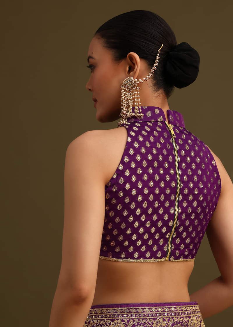 Purple Embroidered Saree With Zardosi And Cutdana Work
