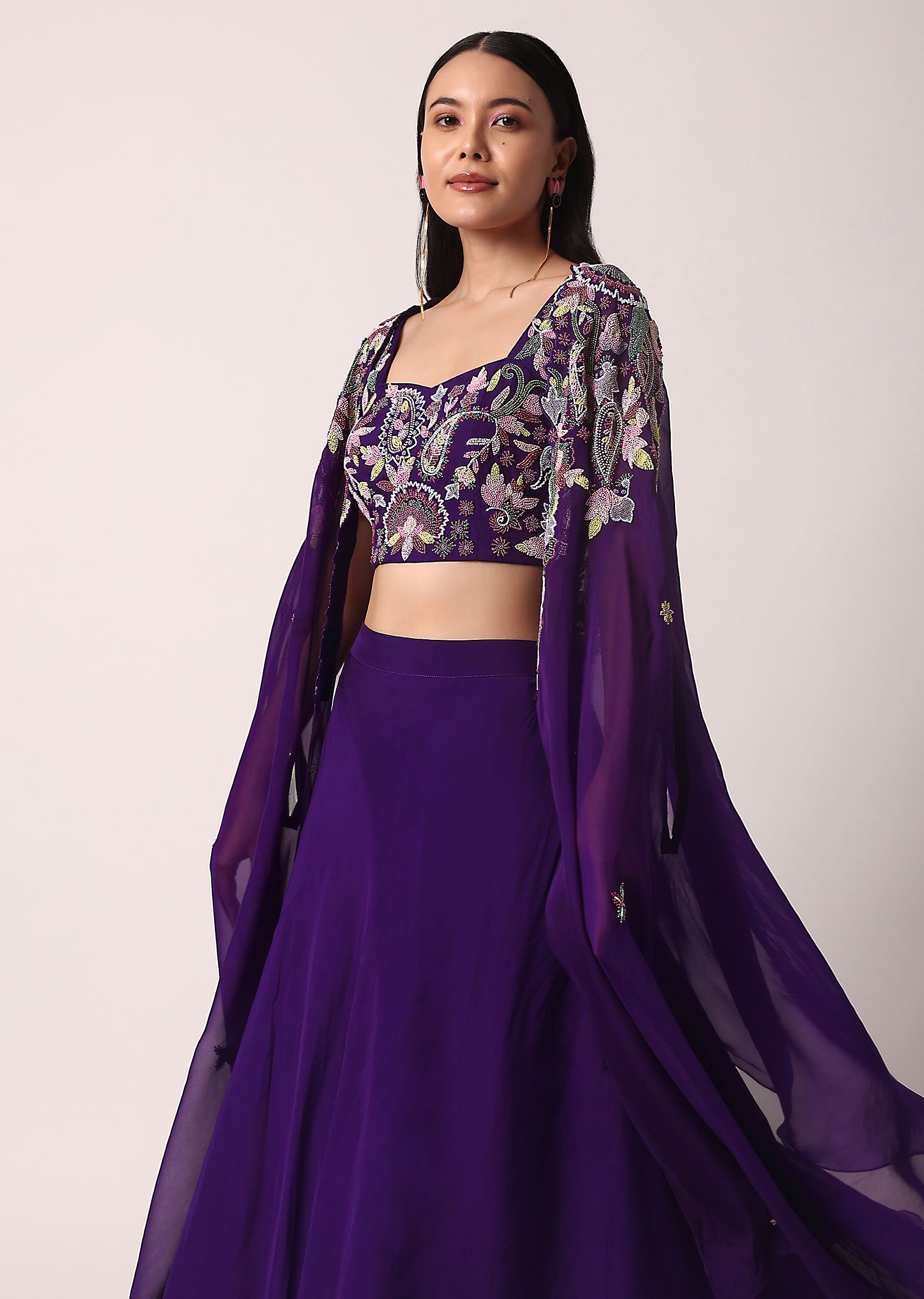 Buy Purple Fusion Lehenga Set With Embroidered Jacket KALKI Fashion Global