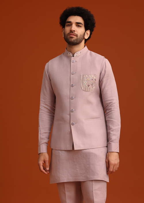 Buy Purple Hand Embroidered Jacket And Kurta Set| KALKI Fashion