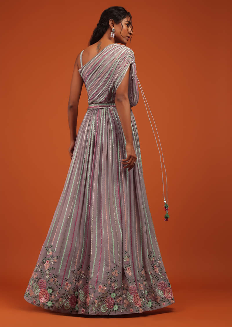 【税込?送料無料】 Buy Purple Indo Western Gown In Georgette With Multi Color その他