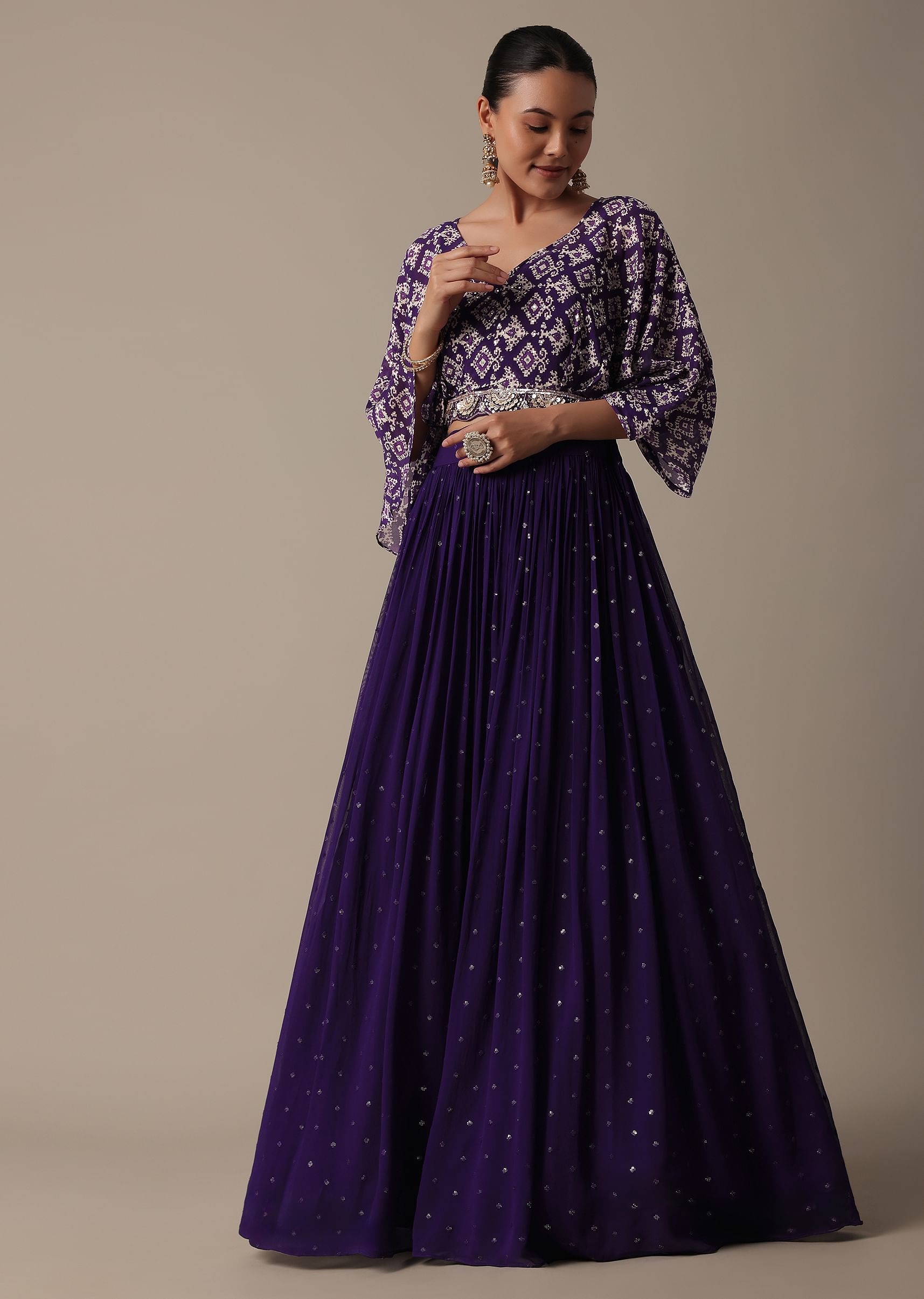 Buy Purple Lehenga Set With Embroidered Indowestern Top KALKI Fashion India
