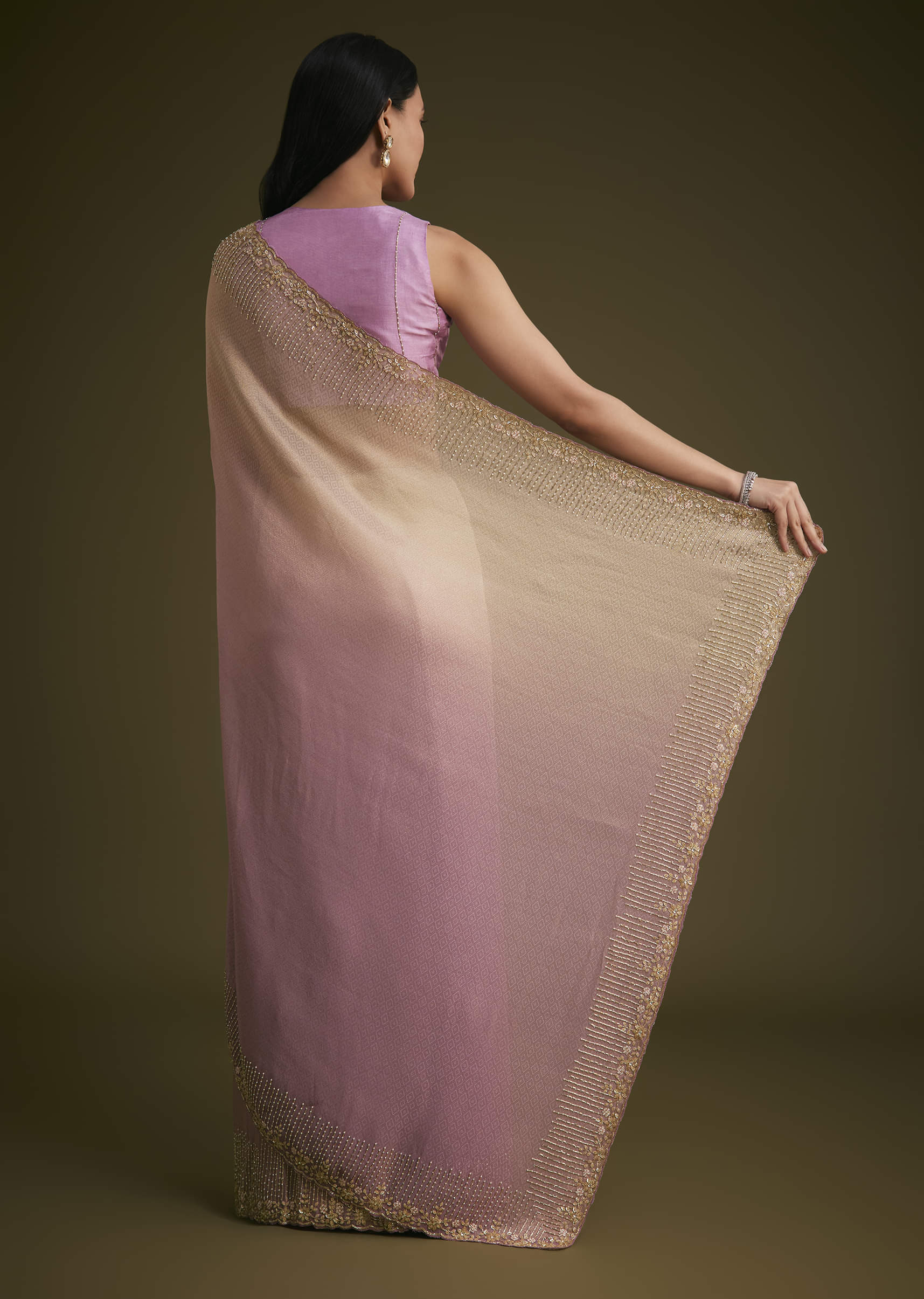 売れ筋がひ！ Buy lavender Ombre Jacquard Saree 着物・浴衣