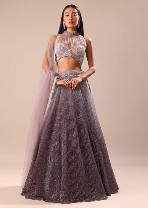 Buy Purple Ombré Sequin Lehenga With Halter Blouse KALKI Fashion USA