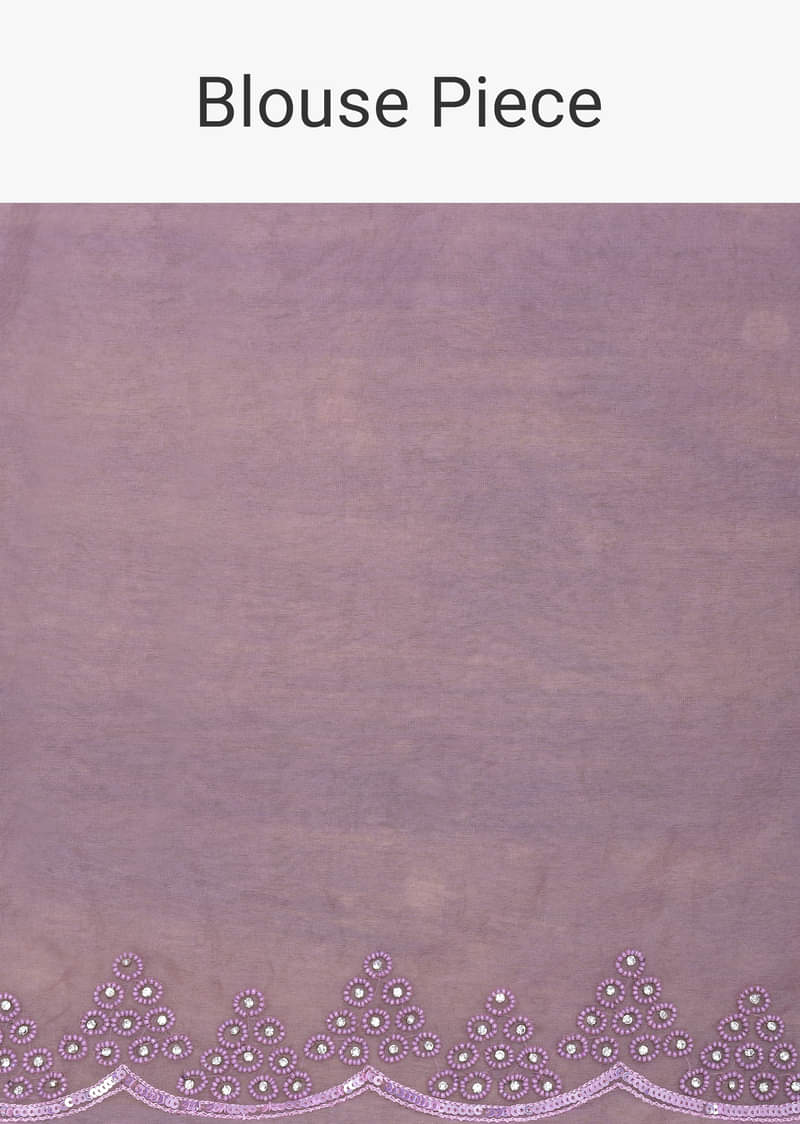 Purple Organza Saree with Embellished Border and Unstitched Blouse Piece
