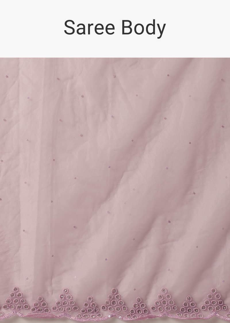 Purple Organza Saree with Embellished Border and Unstitched Blouse Piece