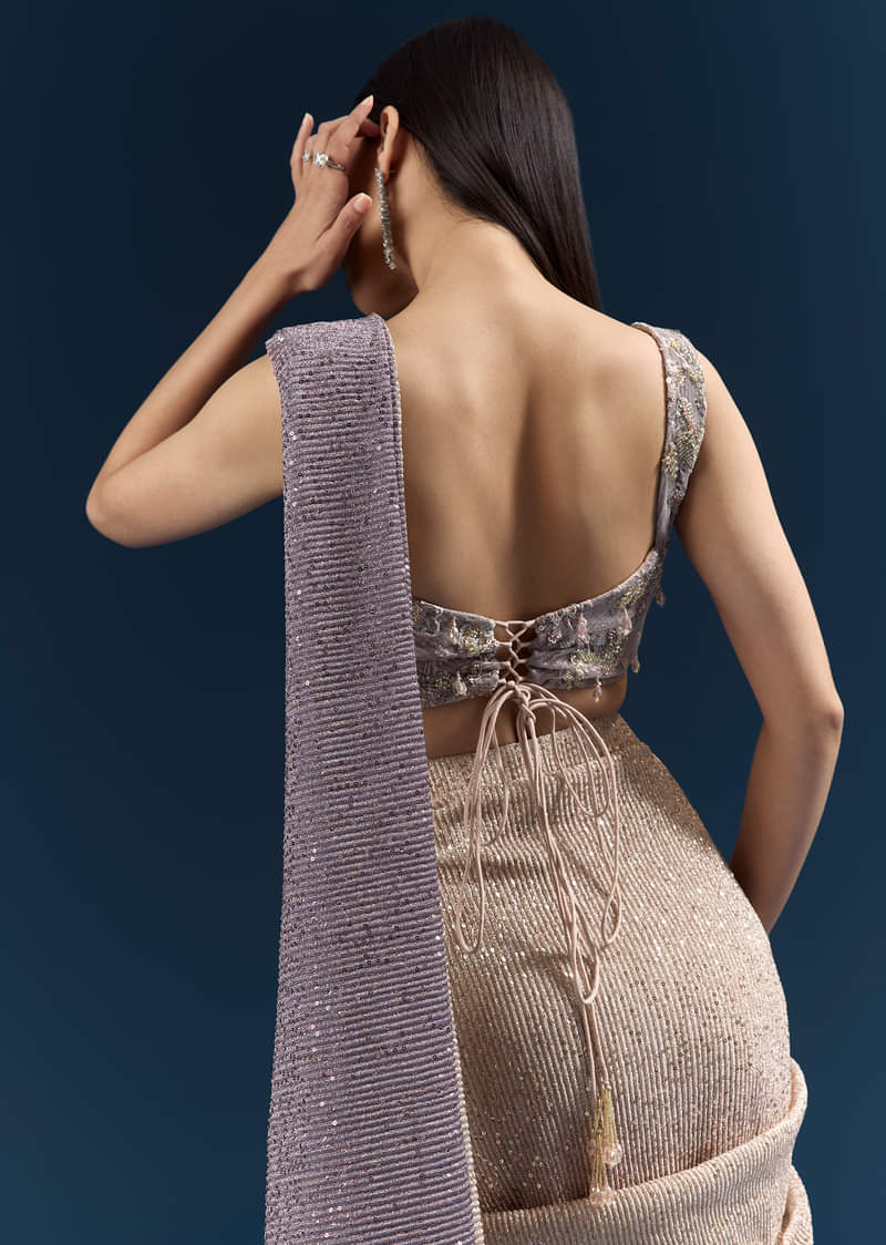 Purple Ready Pleated Saree With Sequins And Stone Work