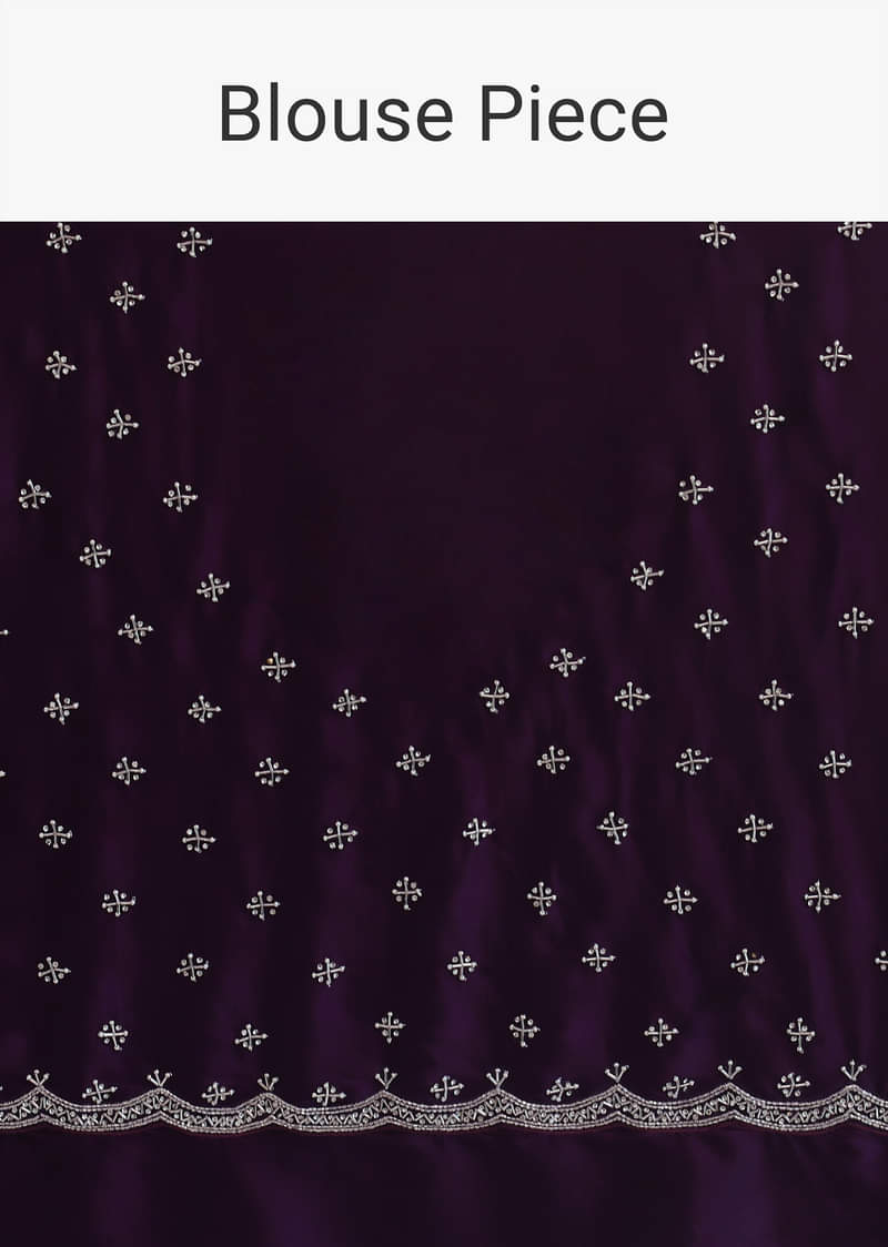 Purple Satin Chinon Saree With Stone Work And Unstitched Blouse Piece