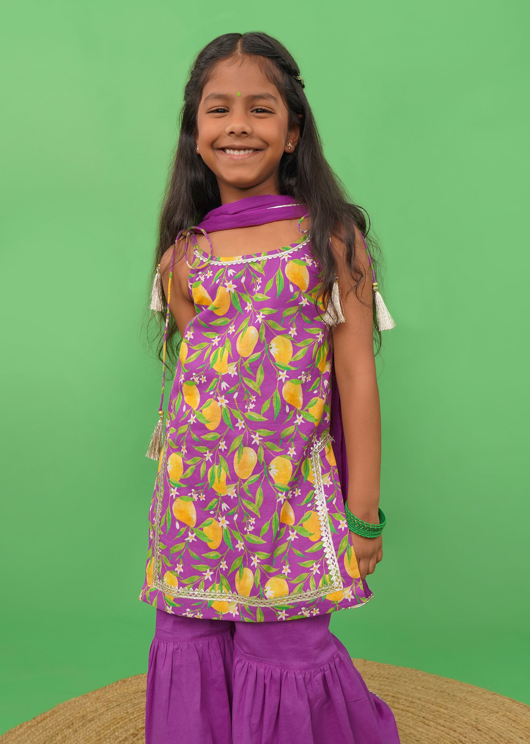 Buy Purple Sharara Suit In Cotton With A Straight Cut Mango Print Strappy Kurti By Tiber Taber