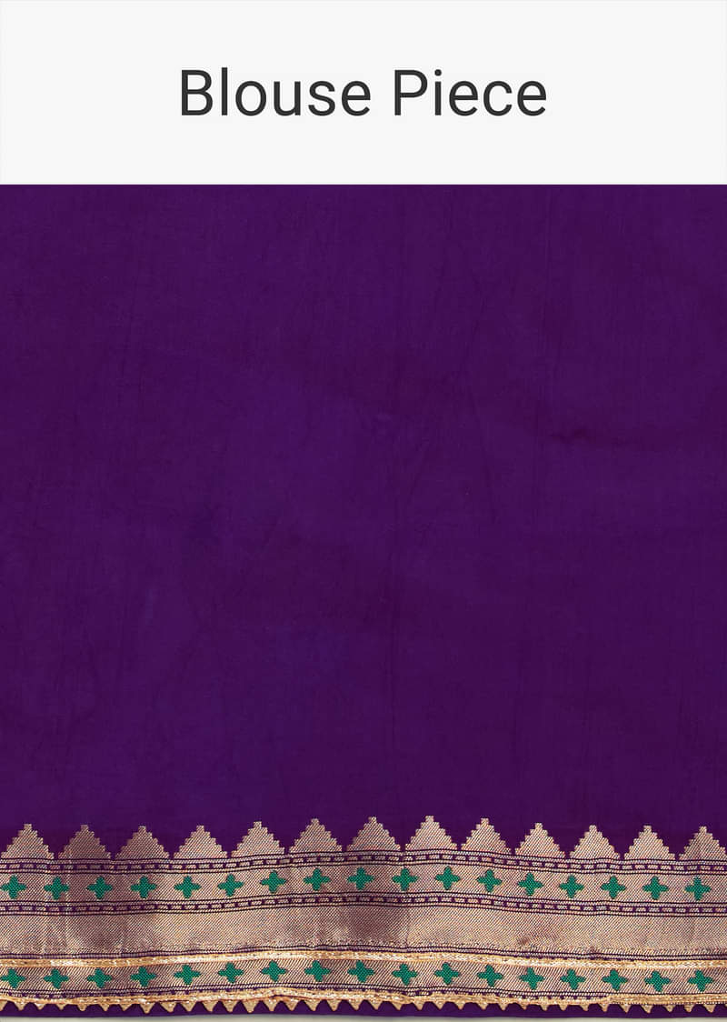 Purple Silk Woven Bandhani Saree With Paithani Border Pallu And Unstitched Blouse
