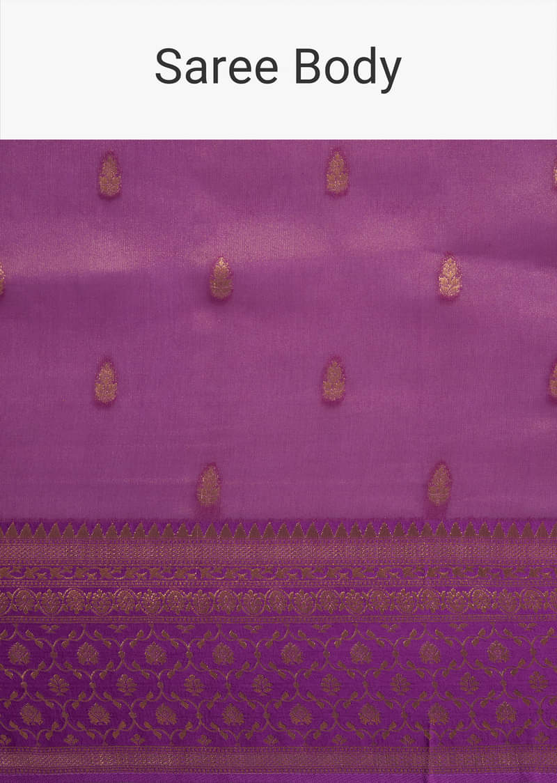 Purple Tissue Silk Saree With Butti Work And Chanderi Zari Woven Border