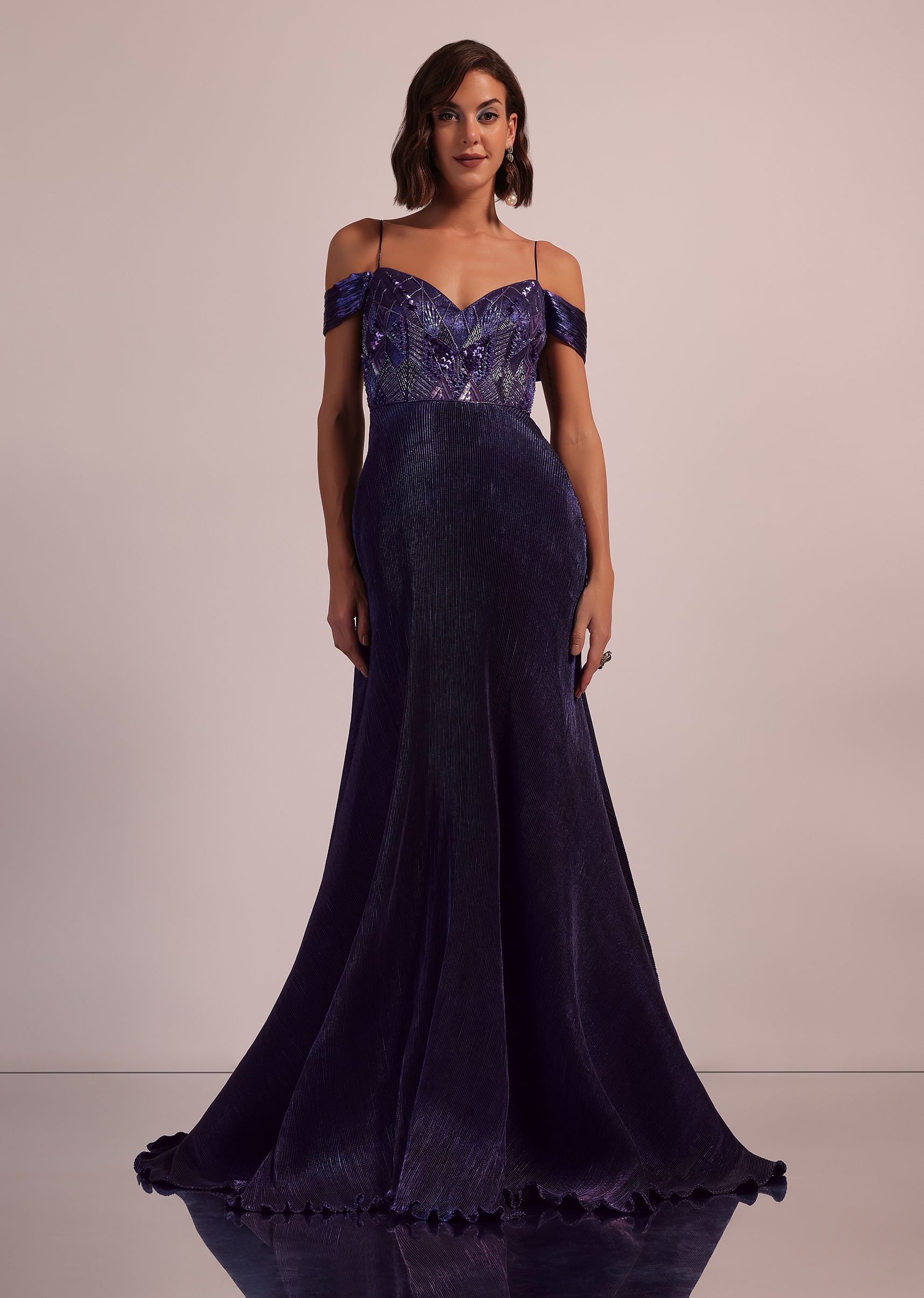 Buy Purple Western Bridal Gown In Shimmer With Embroidery