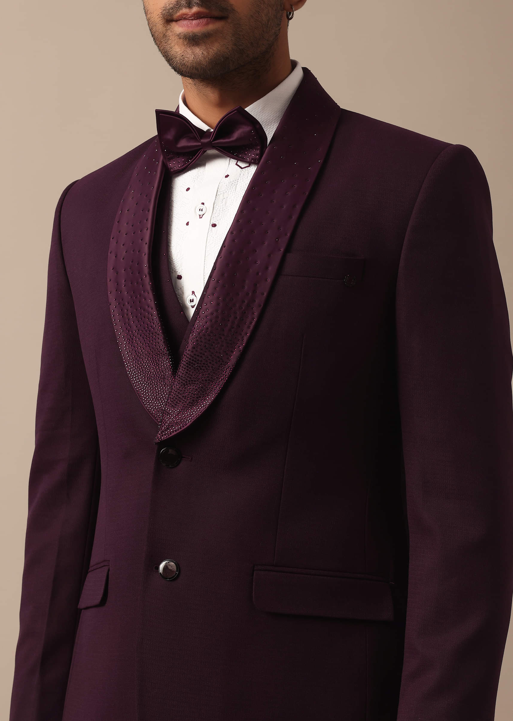 Buy Purple Wine Coloured Tuxedo With Intricate All Over Embroidery KALKI Fashion Global