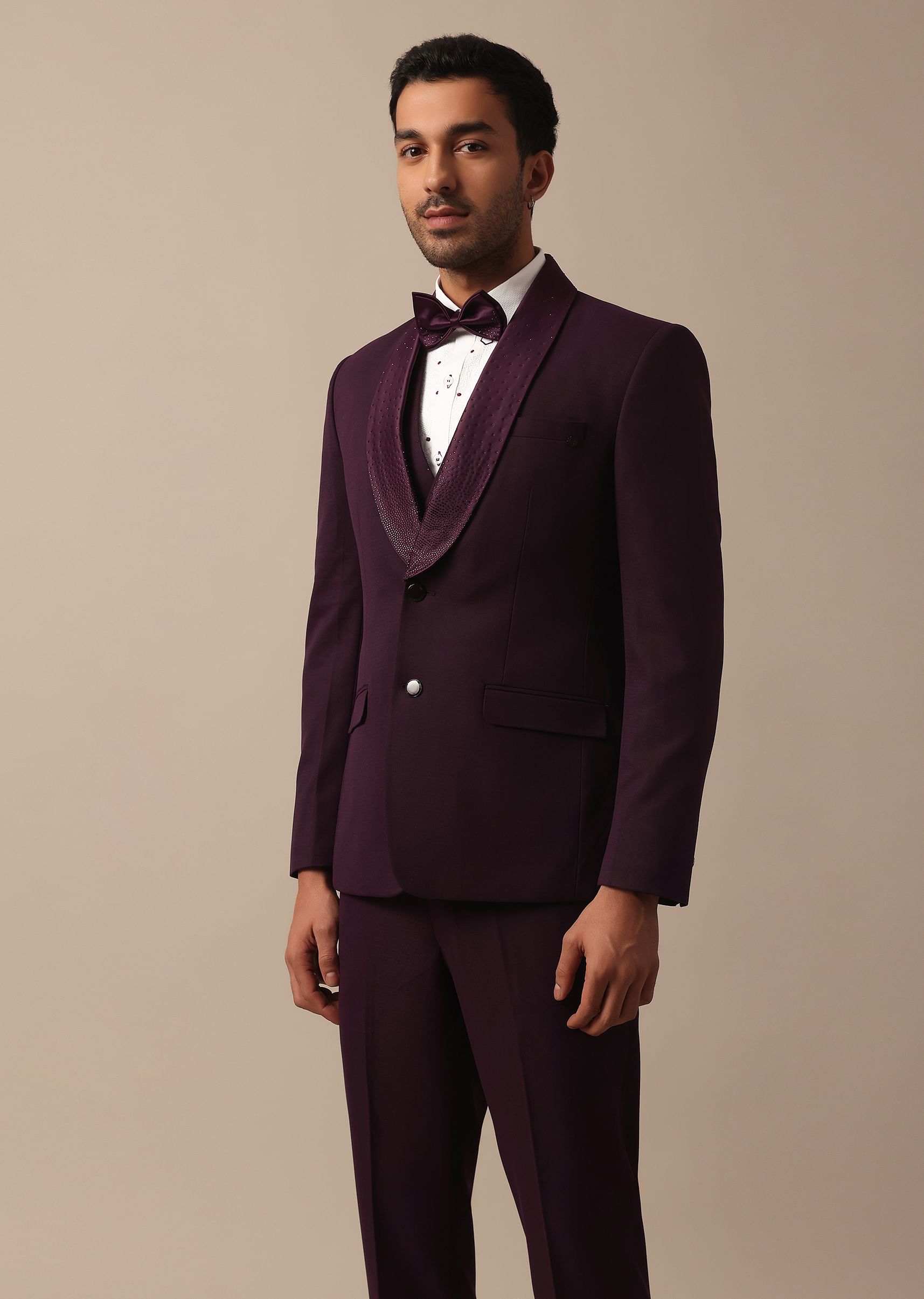 Buy Purple Wine Coloured Tuxedo With Intricate All Over Embroidery