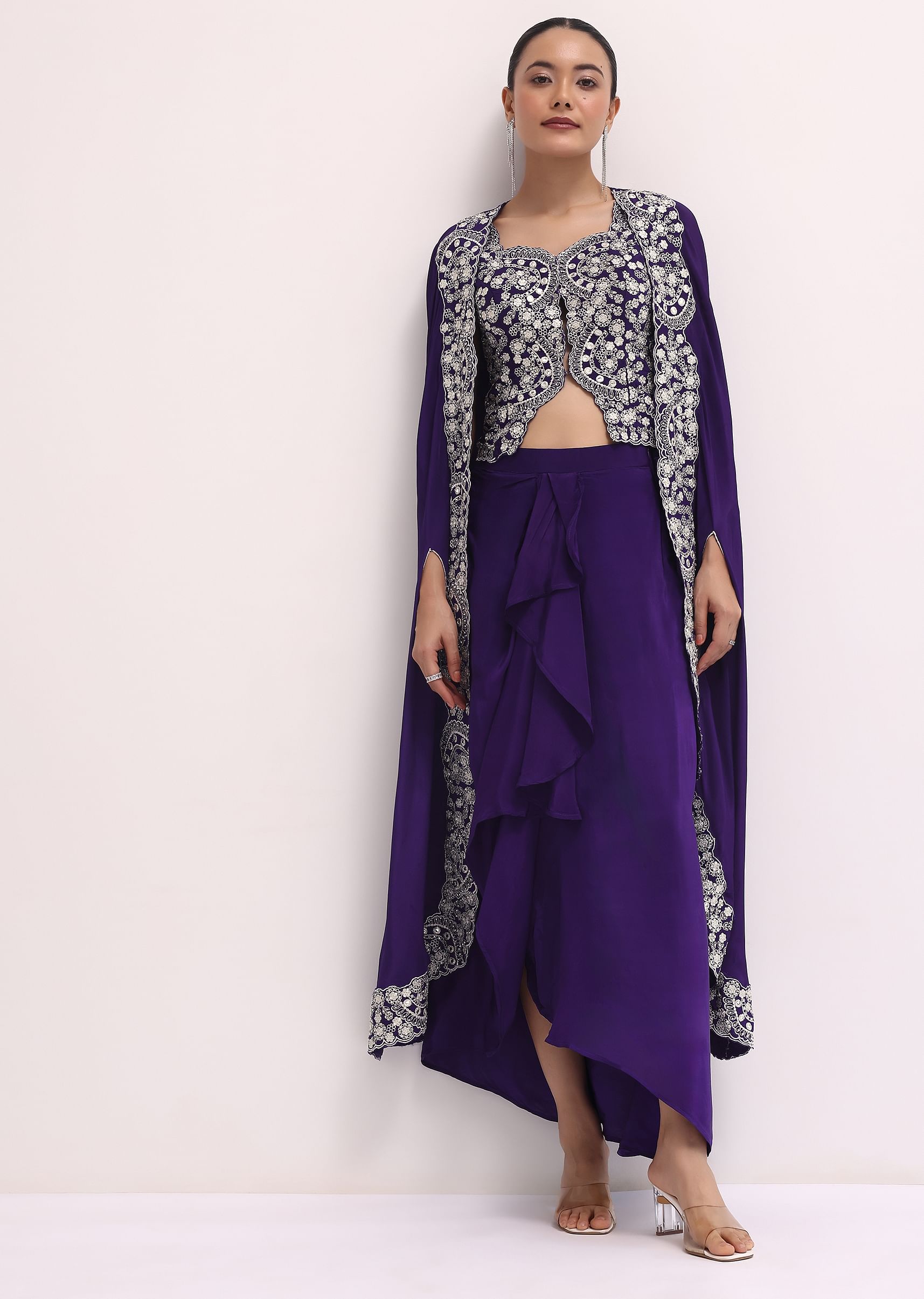 Buy Purple Zari Embellished Crop Top And Skirt Set KALKI Fashion India