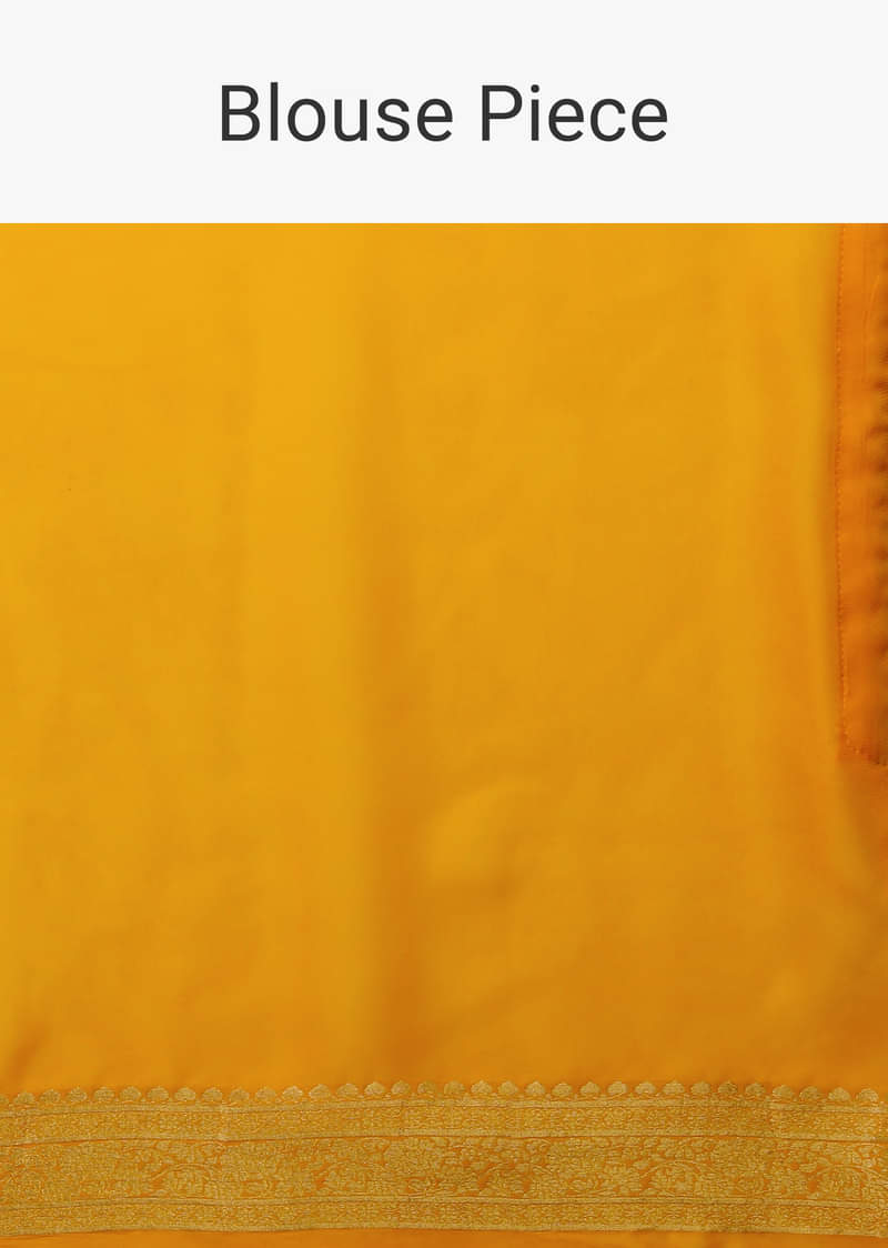 Radiant Yellow Saree In Georgette With Brocade Woven Diagonal Stripes And Floral Border  
