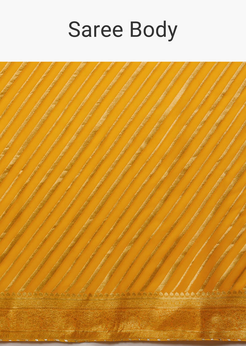 Radiant Yellow Saree In Georgette With Brocade Woven Diagonal Stripes And Floral Border  