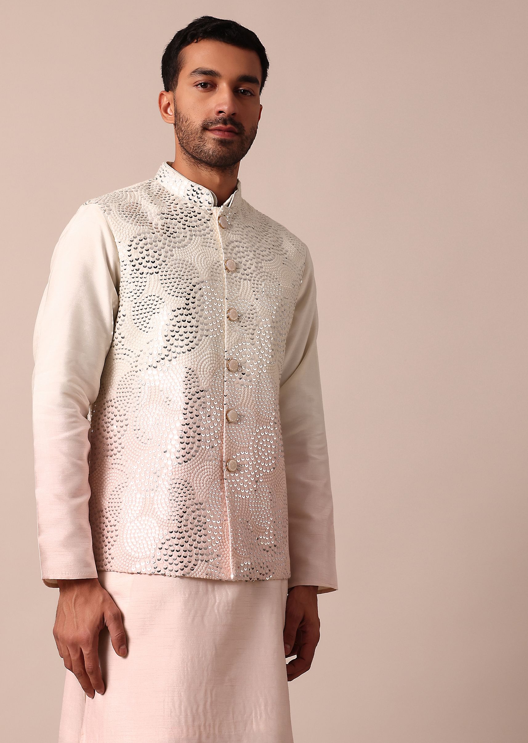 Buy Radiant Ombre Pink Silk Jacket Kurta Set For Men KALKI Fashion Global