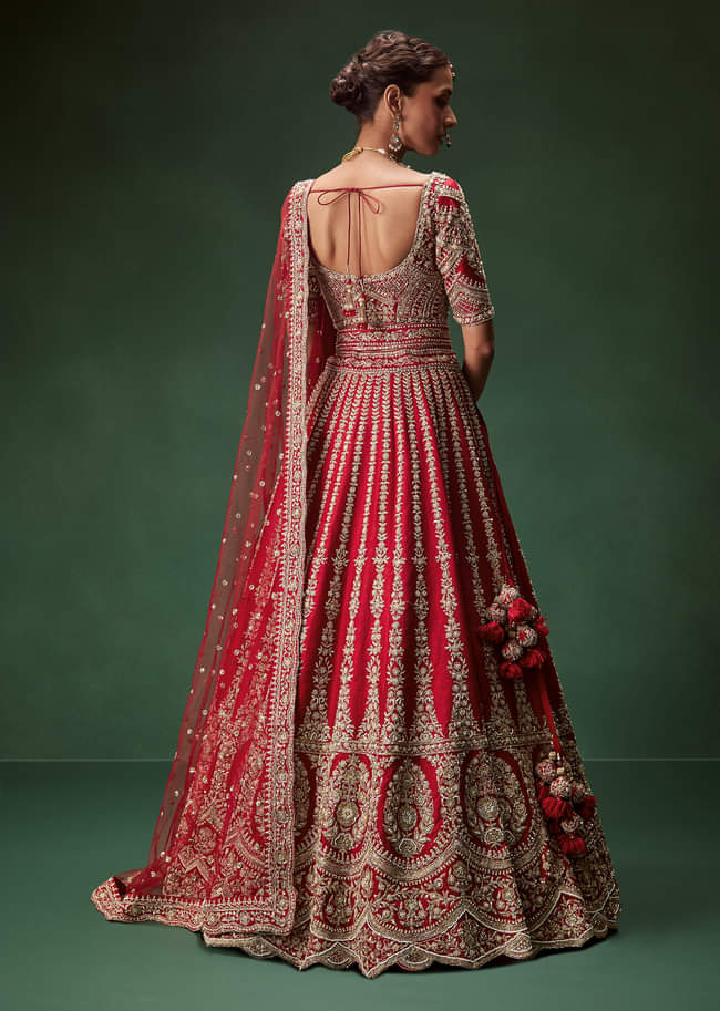 Rani Bridal Lehenga With Resham Work Dupattas 