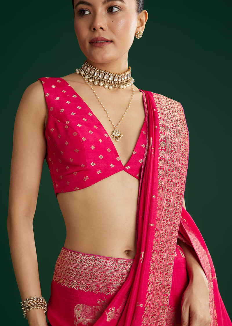 Rani Pink Dola Silk Saree With Zari Woven Border