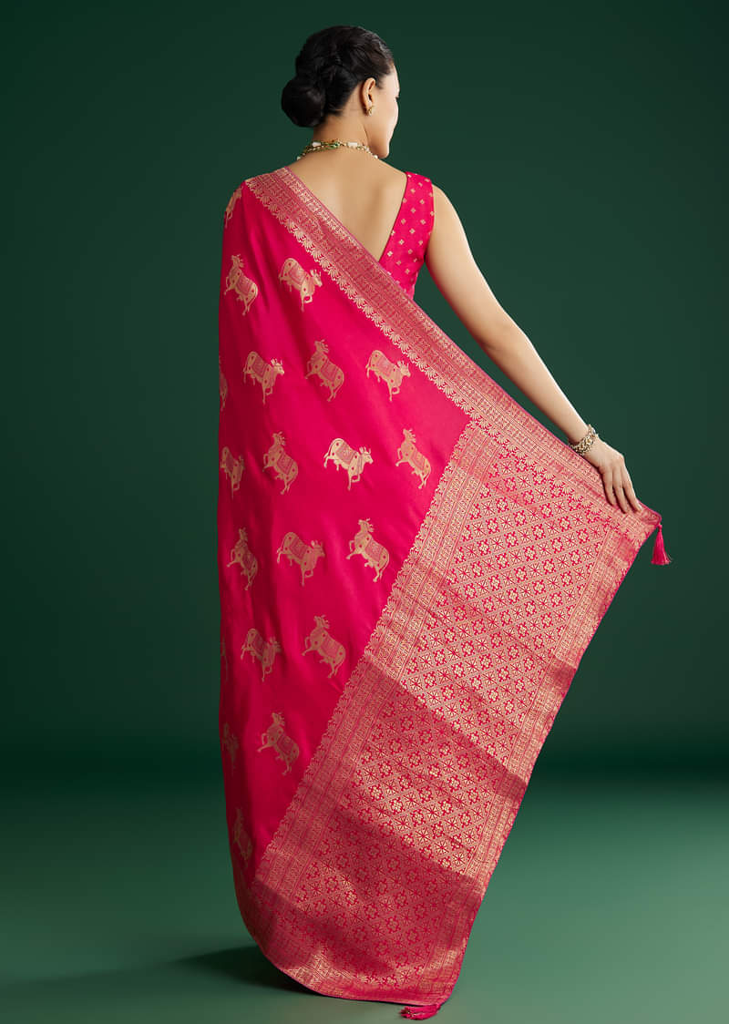 Rani Pink Dola Silk Saree With Zari Woven Border