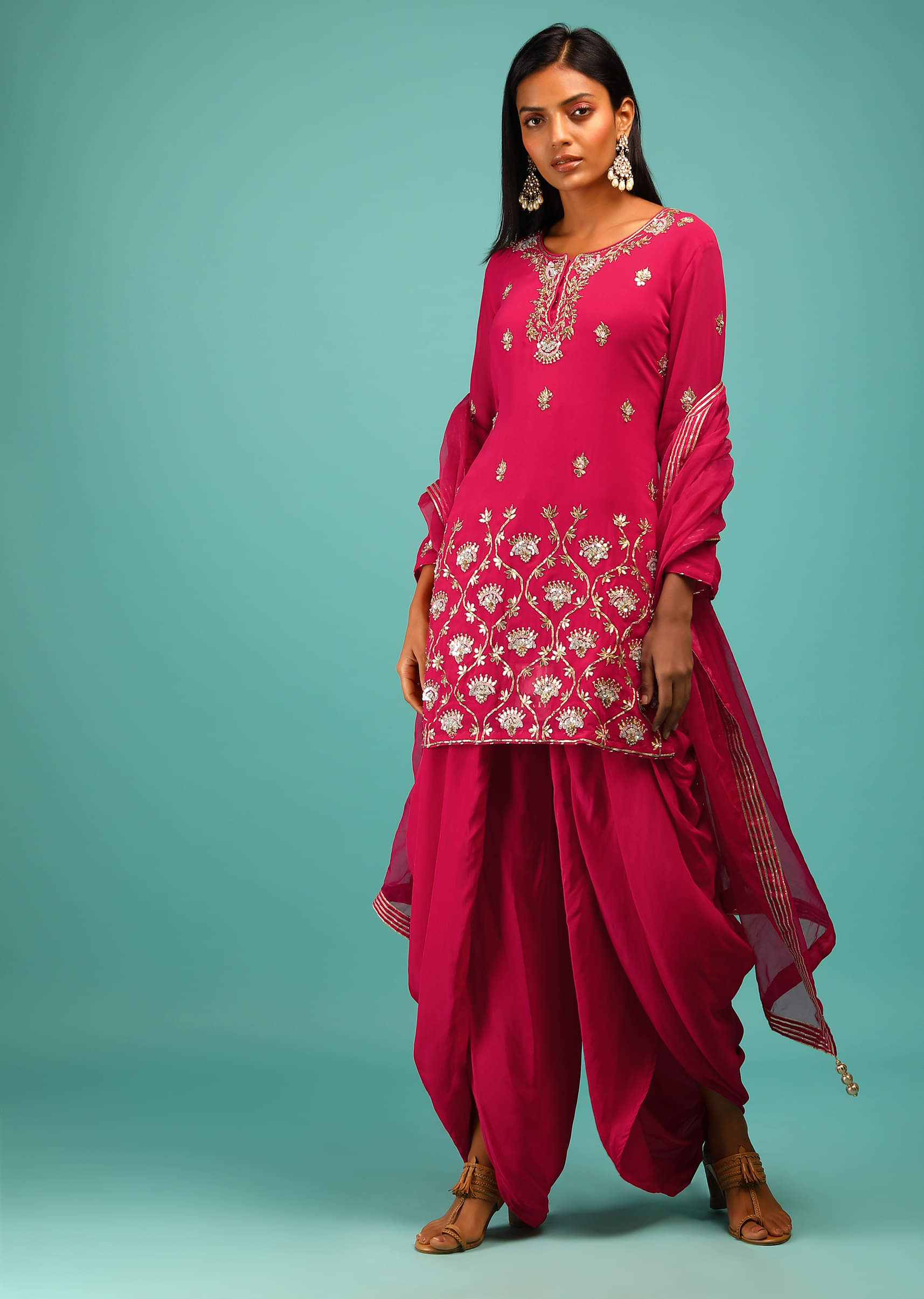 Rani Pink Dhoti Suit with Gotta Patti Embroidery | KALKI