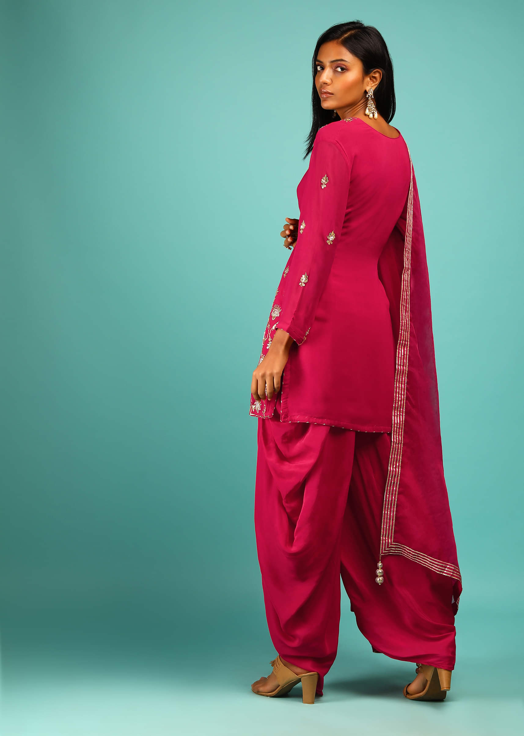 Rani Pink Dhoti Suit with Gotta Patti Embroidery | KALKI