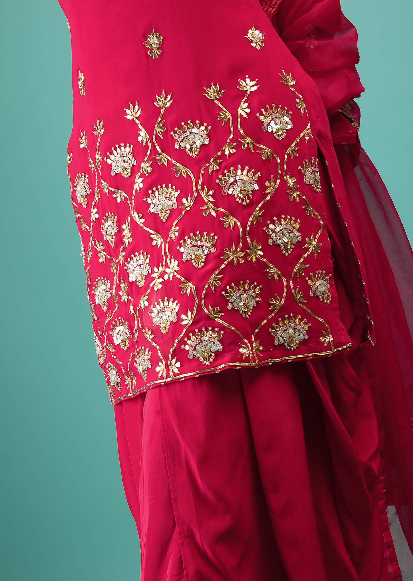 Rani Pink Dhoti Suit with Gotta Patti Embroidery | KALKI