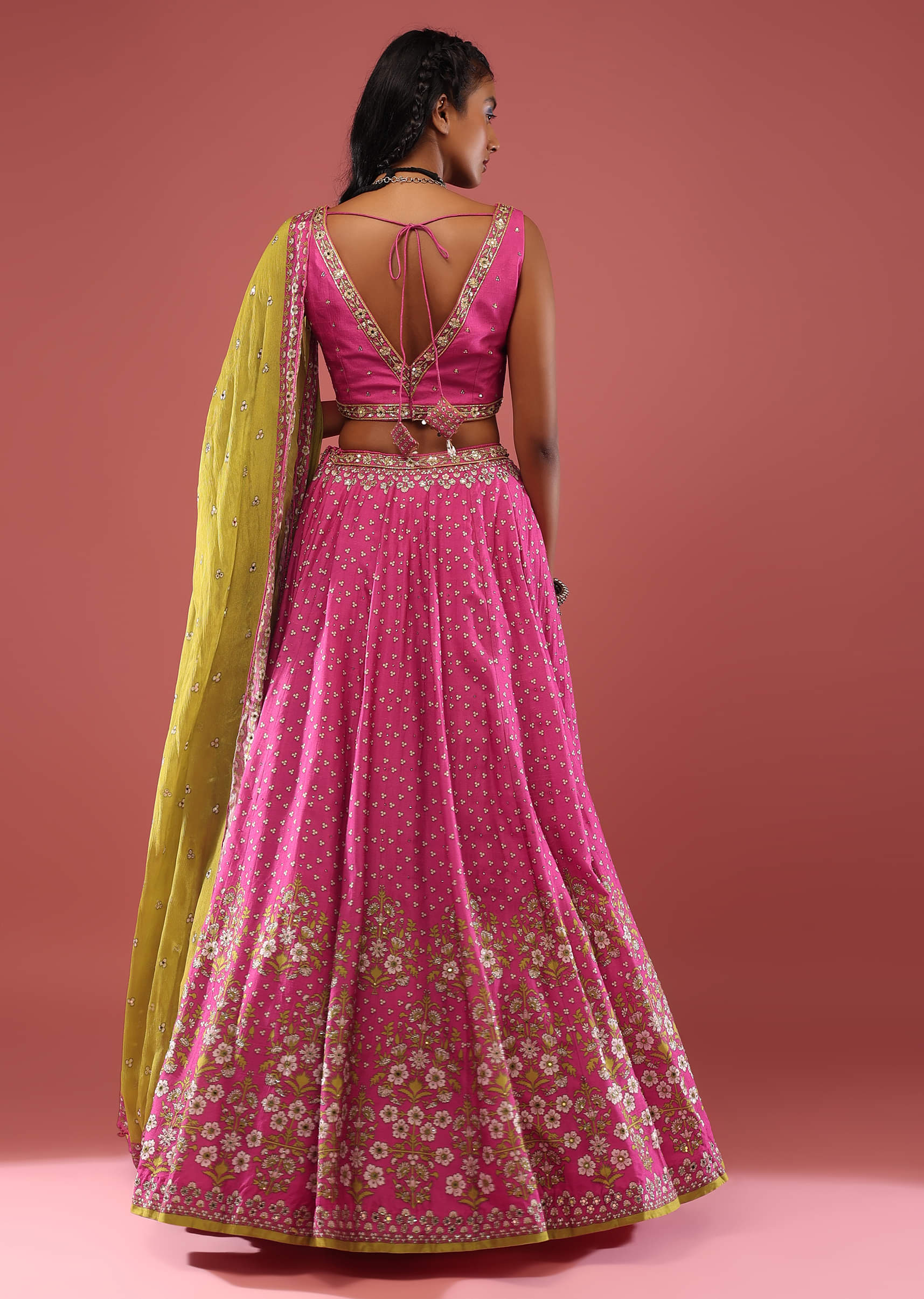 Buy Rani Pink Lehenga Choli With Floral Print And Small Sequin Stone Work KALKI Fashion India