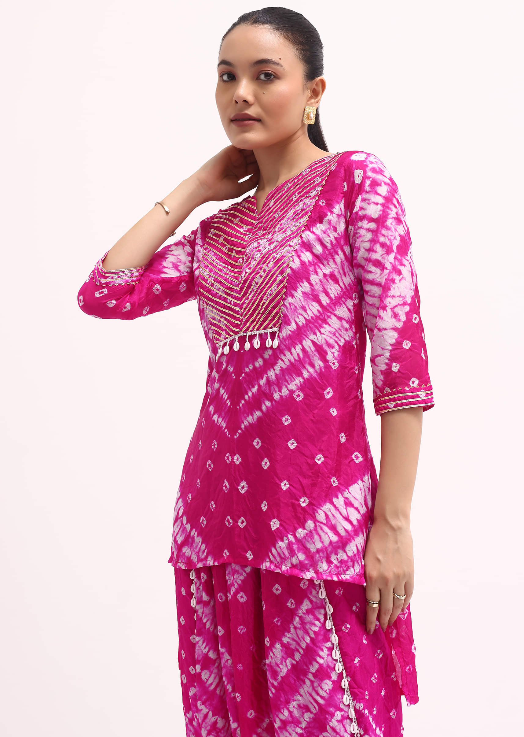 Buy Rani Pink Printed Tussar Kurta Dhoti KALKI Fashion India