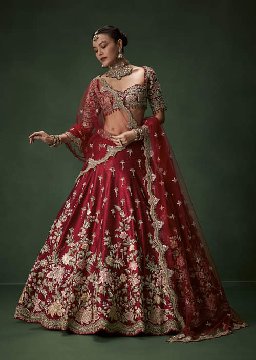 Red Bridal Silk Lehenga Set